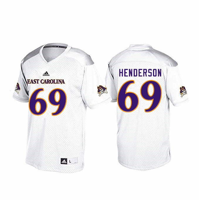 Men #69 Noah Henderson ECU Pirates College Football Jerseys Sale-White